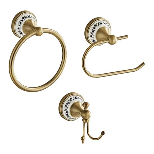 Image of Antique Towel Ring Clothes Hook Tissue Holder Three Piece Set, Bathroom Kitchen Antique Three Piece Set,Wall Mounted Bathroom and Kitchen Supplies YIGUANXIN