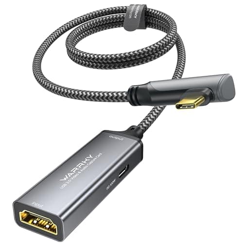 Image of WARRKY Video Capture Card with 100W Power Delivery & Right-Angle USB-C | 1080P 60Hz HD | Streaming Capture Card Designed for Quest 3/2 / iPad, Compatible with PS5 / PS4