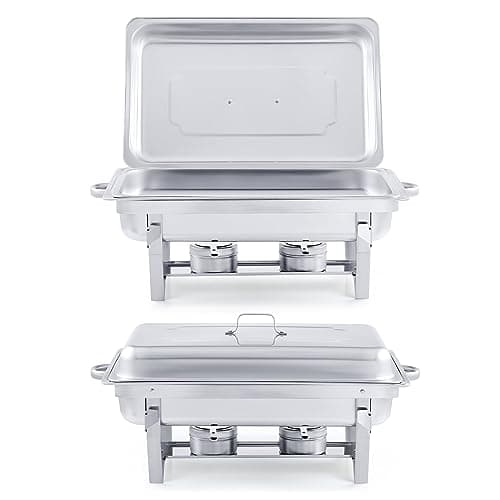 Image of WILPREP Lightweight Chafing Dish Buffet Set 2 Pack, Rectangle Stainless Steel Food Warmer with Lids Food Pans and Fuel Holders, 9L Buffet Serving Utensils for Restaurant Catering Parties Weddings