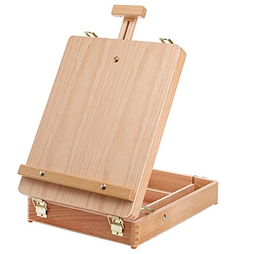 Image of DEAYOU Wood Tabletop Easel Storage Box, Beechwood Portable Sketchbox for Painting, Adjustable Wooden Desktop Drawing Easel Case for Art Supplies, Painters, Adult, Student, Artist, Beginner