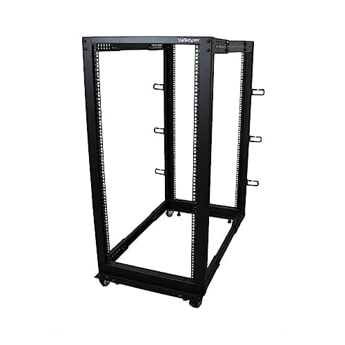 Image of StarTech 25U 4-Post Server Rack, 19in Open Frame Rack with 40in (101cm) Mounting Depth and 1200lb (544kg) Weight Capacity, Mobile or Floor Mount IT Rack