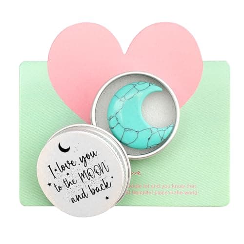 Image of FIDWALL ‘I Love You to the Moon and Back’ Gift,Miniature Half Moon in Tin with Greeting Card,Valentines,Anniversary,Birthday,Gift for Her or Him,Colour Options Available (Blue Turquoise)