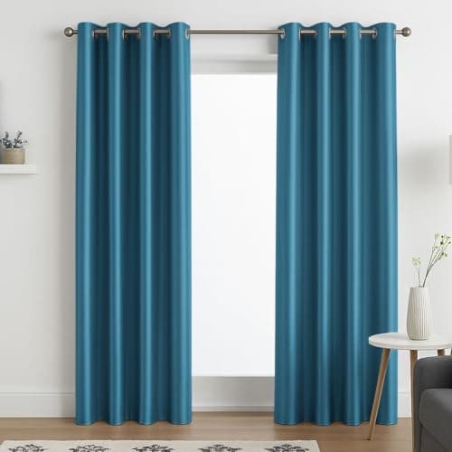 Image of John Aird Luxury Faux Silk Fully Lined Eyelet Curtains (Teal, 117cm Width x 137cm Drop (46"x 54")