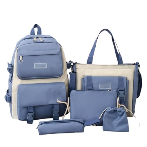 Image of Generisch 2026 Backpack Canvas Backpack for Women Large Capacity School Bag with 5 Pieces Set Lightweight Durable Bookbag for Students and Teens, blue, standard size, Rucksack Backpacks