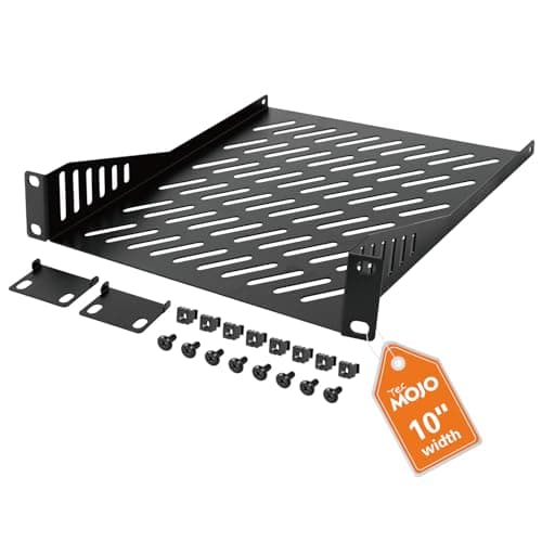 Image of Tecmojo 1U Rack Mount Shelf for 10" width Server Rack, 7.87" Deep Vented Cantilever Tray, Metal Shelf for Network Cabinet, Server Enclosure, Enhanced Airflow, Black