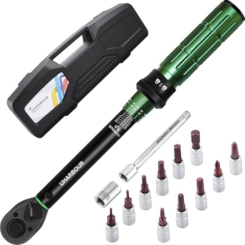 Image of Uharbour 1/4" Torque Wrench Set, 1-25Nm Bike Torque Wrench with Bits, Extension Rod & Storage Case for Bicycle & Motorcycle, Dual-Directional Ratchet, ±3% Accuracy