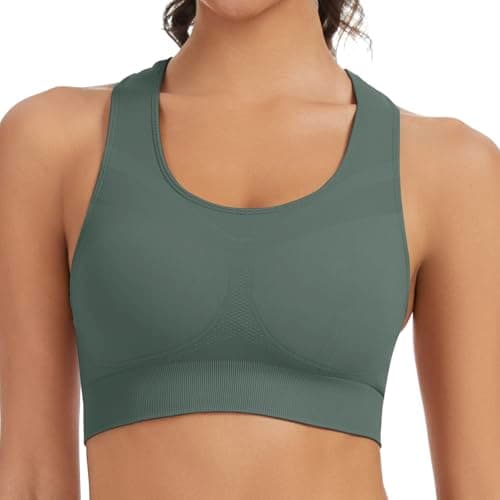 Image of Lemef Racerback Sports Bras for Women Medium Support Workout Bra Seamless Unpadded Yoga Gym Fitness Bra Green S