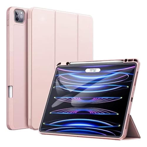 Image of FANSONG Case for iPad Air 13 inch(M4/M3/M2,2026/2025/2024),iPad Pro 12.9 inch(6th/5th/4th/3rd Gen,2022/2021/2020/2018) with Pencil Holder,Soft TPU Back Trifold Stand,Smart Auto Sleep/Wake,Baby Pink
