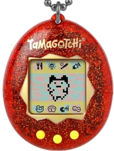 Image of Bandai Tamagotchi Original Red Glitter Shell | Tamagotchi Original Cyber Pet 90s Adults and Kids Toy with Chain | Retro Virtual Pets are Great Boys and Girls Toys or Gifts for Ages 8+