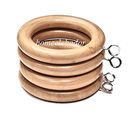 Image of Wooden Curtain Rings 35mm with Screw Eye Natural Wood Drapery Curtain Rings Rod Hanging Sliding Eyelet for 32mm Poles Pack of 12.
