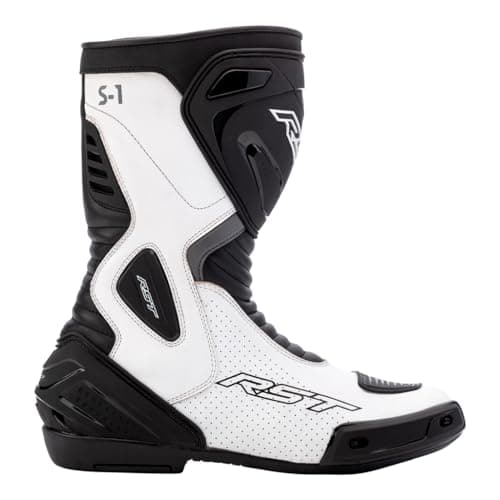 Image of RST S1 Mens CE Leather Sport Touring Motorcycle Boots (10 UK, Black, White, numeric_10)