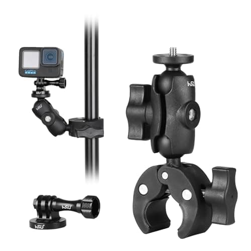Image of HSU Super Clamp Mount with Aluminum Tripod Mount Adapter, 360° Rotation Motorcycle Bike Handlebar Mount Clip for GoPro and other Action Cameras