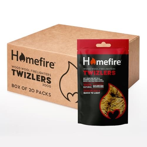 Image of Homefire Natural Odourless Wood Wool Firelighters for Wood Burners, Open Fires, Multi-fuel Stoves and Pizza Ovens (Pack of 20, Approximately 400 Twizlers)
