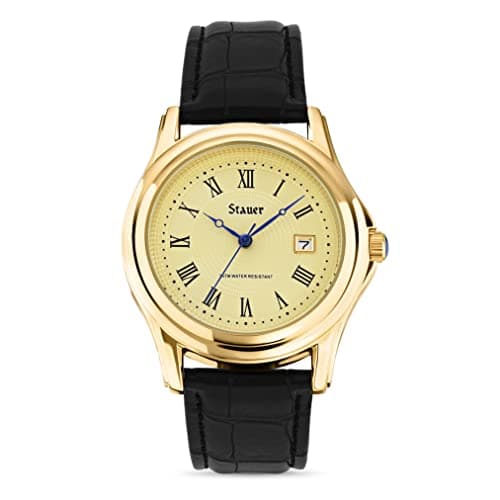 Image of Stauer Metropolitan Watch for Men – Mens Watches w/Genuine Black Leather Band & Gold Finished Case – Water Resistant Watches – Stylish Gifts for Men
