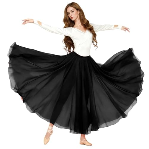 Image of Baisdan Belly Dance Long Swing Skirt Festival Tribal Chiffon Maxi Full Skirt Black