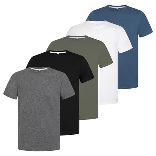 Image of Mens Plain T-Shirts 5 Pack Short Sleeve Crew Neck Cotton Boys Undershirts Running Gym Sport Tees Workwear Workout Tees for Men (UK, Alpha, L, Regular, Regular, Mixed Colours)