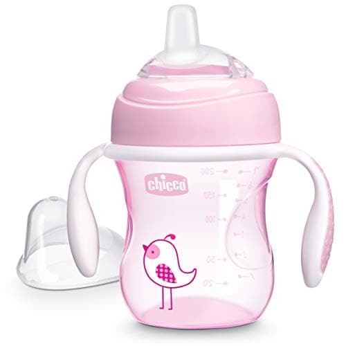 Image of Chicco 7oz. Transition Sippy Cup with Silicone Spout and Spill-Free Lid | Calibration Markings | Removable Handles | Top-Rack Dishwasher Safe | Easy to Hold with Ergonomic Indents | Pink| 4+ Months