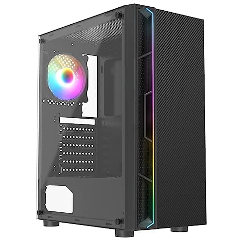 Image of CiT Galaxy Mid-Tower PC Gaming Case ATX with RGB Rainbow LED Strip & Tempered Glass Side Panel with 1 Rear RGB Rainbow Fan Included | Black