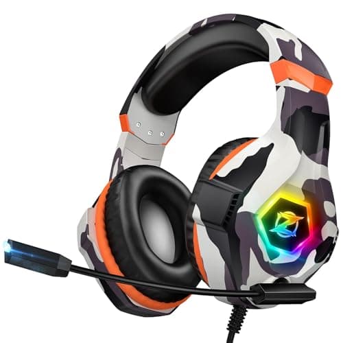 Image of Gaming Headset for PS4 PS5 PC, Over-Ear Headphones with Surround Sound & RGB Light for Xbox Switch Mac Laptop