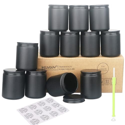 Image of MILIVIXAY 12 Pack 250mL Thick Glass Matte Black Candle Jars with All Black Metal Lids-Bulk Empty Candle Jars for Making Candles-Canning Jar for Spice, Liquid, Sample- Dishwasher Safe.