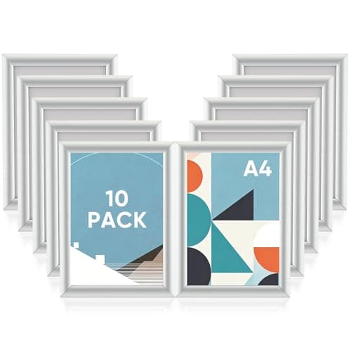 Image of 10 Pack A4 Clip Frame Snap Frame, Wall Mounted Front Opening Picture Frame Set Poster Holder 25 mm Profile, Aluminium Silver Multi Photo Frames Sets for Gallery Wall