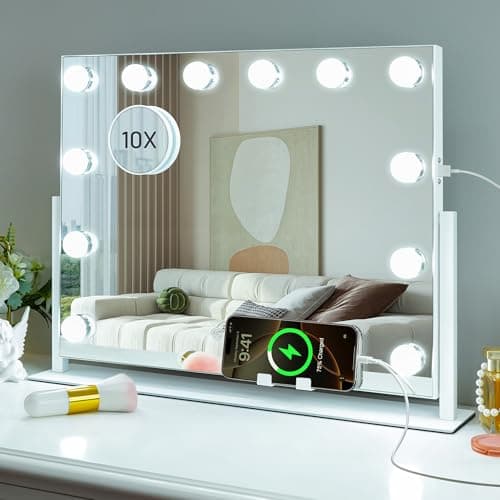Image of Kottova Vanity Mirror with Lights, LED Makeup Mirror, Lighted Makeup Mirror with 10X zoom Mirror, Smart Touch 3 Colors Dimmable,360° Rotation,Suitable for Vanity Desk & Tabletop, White(19.6"x15.7")