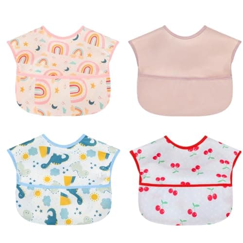 Image of norinori Baby bibs Waterproof Feeding bib - Starter Bib with Catcher Pocket For Todder Infants Washable Soft 4Pac 6-24M