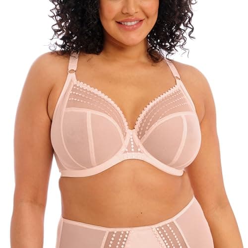 Image of Elomi Women's Matilda Unlined Plunge Underwire Bra with J-Hook, Sheer, Pearl Blush, 34GG US