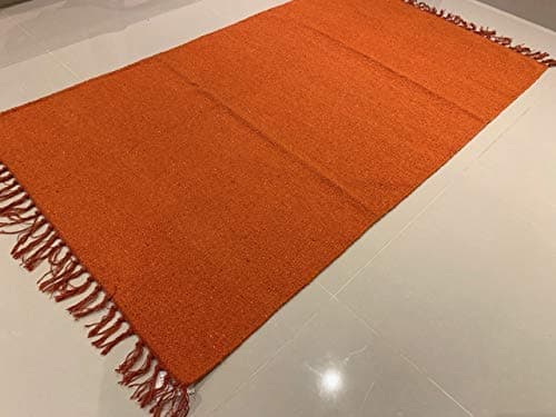 Image of Eco friendly Plain Rust Terracotta Orange Handmade Recycled Cotton Rich Durrie Rug Washable Reversible various sizes (Small 60x90cm - (2'x3'))