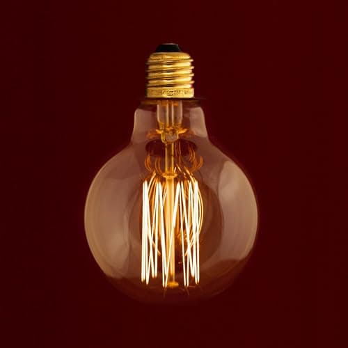 Image of William & Watson Edison Vintage Large Globe Squirrel Cage Dimmable Light Bulb, 40W Amber Old Fashioned Retro E27 Screw Fitting Lamp (Globe Medium (G80))