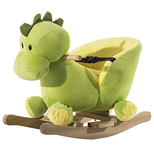 Image of HOMCOM Kids Rocking Horse, Plush Ride-On Dinosaur Seat w/Seat Belt, 32 Songs, Ride-On Horses Toy, for Ages 18+ Months - Green