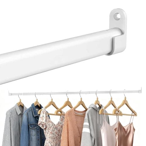 Image of Clothes Rail Heavy Duty for Wardrobe White, 25 mm Wall-Mounted Oval Hanging Rail, Extendable Wardrobe Rail with 2 Brackets, 43-101 cm