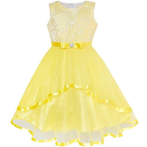 Image of Sunny Fashion Flower Girl Dress Yellow Belted Wedding Party Bridesmaid Age 12 Years