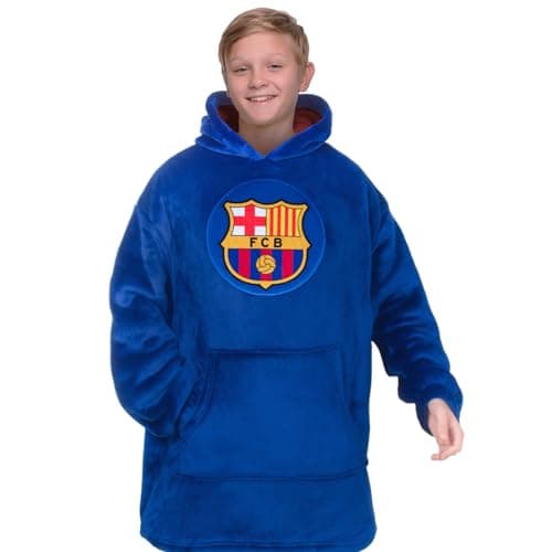 Image of FC Barcelona Kids Oversized Hoodie Blanket - Official Football Gift, Blue, Size 10-14 Years