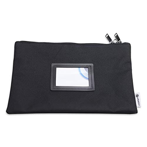 Image of effektivo Bank Pocket with Zip, Lockable and sealable with Window for Business Cards, Fabric Black for documents up to DIN A5, Black, 29 x 19 cm