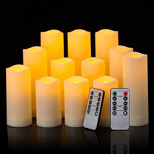 Image of LIVEN 12 Pack Flameless Candles Battery Operated Waterproof Led Candles (D:2.2" X H:4" 5" 6" 7") Candles with 2 Remotes Contro for Wedding, Party, Birthday