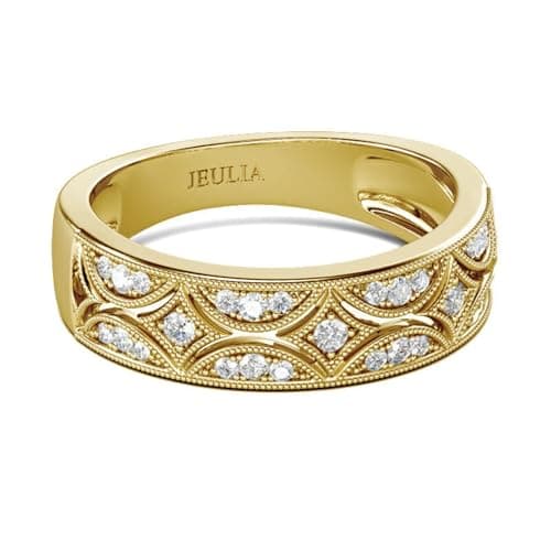 Image of Jeulia 925 Sterling Silver Rings Milgrain Round Cut Women's Band Anniversary Promise Rings with Jewelry Box for Her Women ladiess (Yellow Gold, N-½)