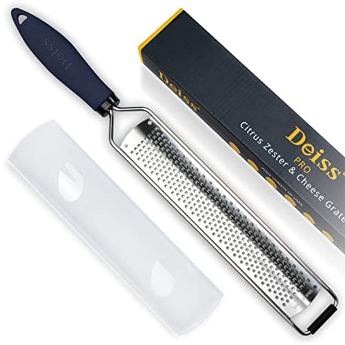 Image of Deiss PRO Lemon Zester & Heavy Duty Cheese Grater & Vegetable Grater — Parmesan Cheese, Lemon, Garlic, Nutmeg, Chocolate, Fruits, Vegetables, Ginger Grater - Stainless Steel Cheese Shredder - Black