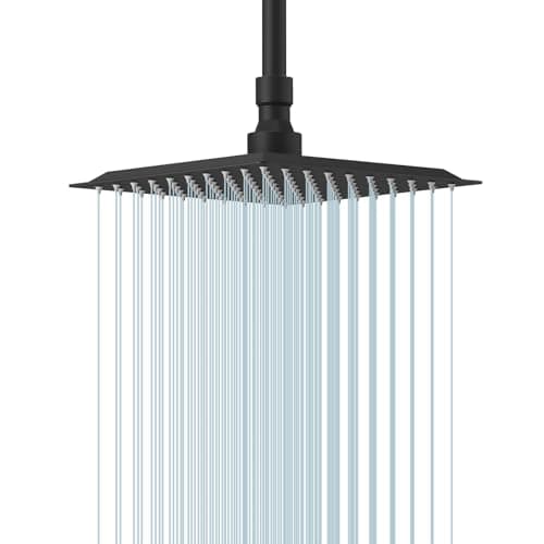 Image of 8 Inch Square Rain Shower Head - High Pressure Ultra Thin 304 Stainless Steel Showerhead, Matte Black Finish with Silicone Nozzles - for Full Body Waterfall Coverage, Easy Lush Bathroom Experience
