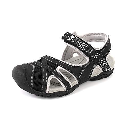 Image of HEVA Womens Hiking Outdoor Sandals Closed Toe Adjustable hook and loop Outdoor Sports Sandals Ladies Trekking Athletic Walking Shoes(7UK 41EU, Black)