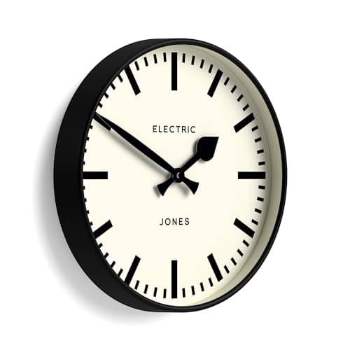 Image of Jones Clocks® Tiger wall clock | Modern round station clock | 30cm | Black | Cool designer look for kitchen, living room or office