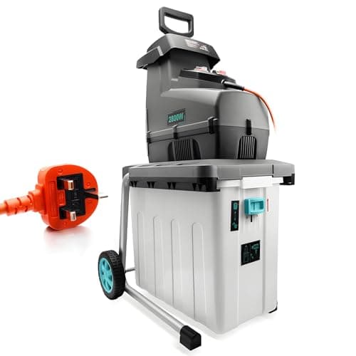 Image of Bluemars 2800W Silent Impact Electric Garden Shredder Wood Chipper, 60RPM speed, Equiped w/ 10m Orange Power Cable, Detachable 53 Litre Collection Box