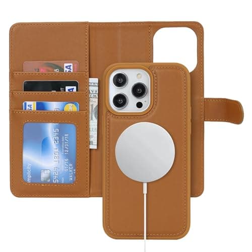 Image of Zouzt for iPhone 13 Pro Max/12 Pro Max 6.7 Inch Detachable Wallet Case with Card Holder for MagSafe, Premium PU Leather 2 in 1 Flip Folio Book Magnetic Stand Protective Phone Cover - Brown