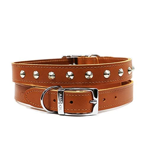 Image of Ancol Tan Studded Leather Dog Collar for Dogs and Puppies - Durable Bridle Leather Pet Training Collar with Die Cast Fittings - Tan Colour - Size 35-43cm Size 4