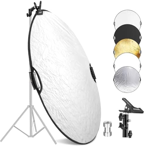 Image of NEEWER 32"/80cm Light Reflector with Clamp & Hand Grips, 5 In 1 Collapsible Multi Disc Photography Reflector Translucent/Silver/Gold/White/Black with 3/8" Thread for Studio Outdoor Lighting, RF-80II
