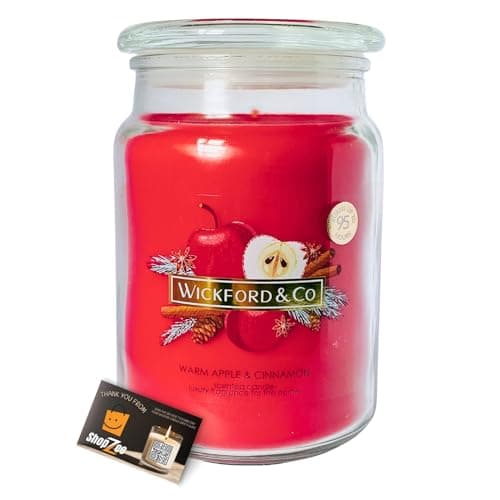 Image of Wickford & Co Scented Candle 18oz | Festive Winter Fragrance, Red Candles Long Burning 95hrs | Xmas Home Decor, Christmas Gifts for Women | Includes ShopZee Safety Tips Guide (Warm Apple & Cinnamon)