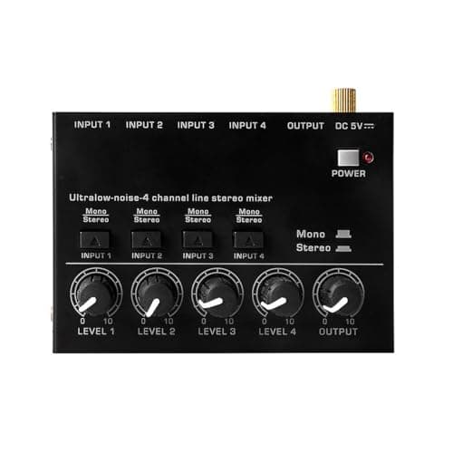 Image of 4 Channel Audio Mixer Low-noise Stereo Audio Mixer with Separate Volume Adjustment Power Switch for Microphones Guitars Bass Keyboards Stage Mixer UK
