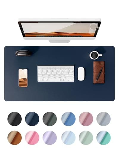 Image of YSAGi Leather Desk Mat, Large Mouse Mat, Non-Slip Desk Pad, Waterproof Leather Table Protector Writing Pad for Office and Home (80 x 40 cm, Dark Blue)