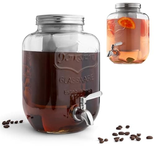 Image of Navaris Cold Brew Coffee Maker - 4L Iced Coffee Maker with Stainless Steel Leakproof Tap & Mesh Filter, Glass Drink Dispenser, Beverage Dispenser for Parties, Lemonade, Cocktails