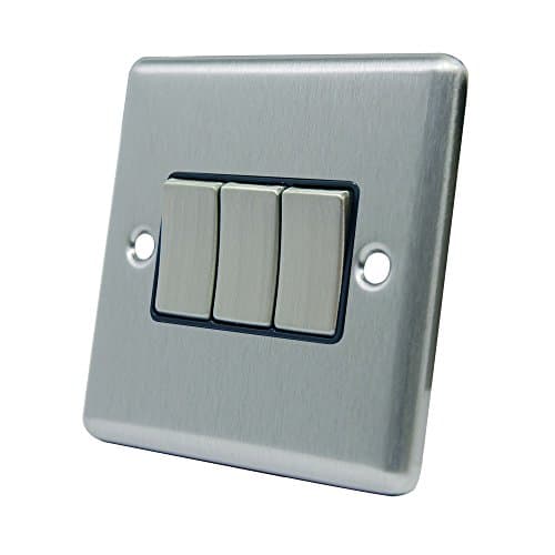Image of AET CSC3GSWIBS 10 A 3-Gang 2-Way Satin Finish Chrome Classical Triple Black Insert Metal Rocker Light Switch